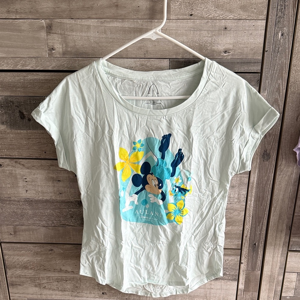 Disney Women's Short Sleeve Tee - Light Green with Blue and Yellow